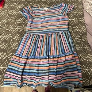 Multicolored striped tiered mid length dress